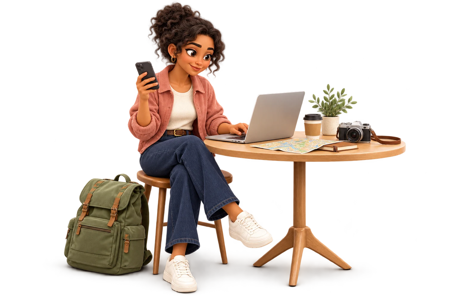 Blogger with a laptop and luggage